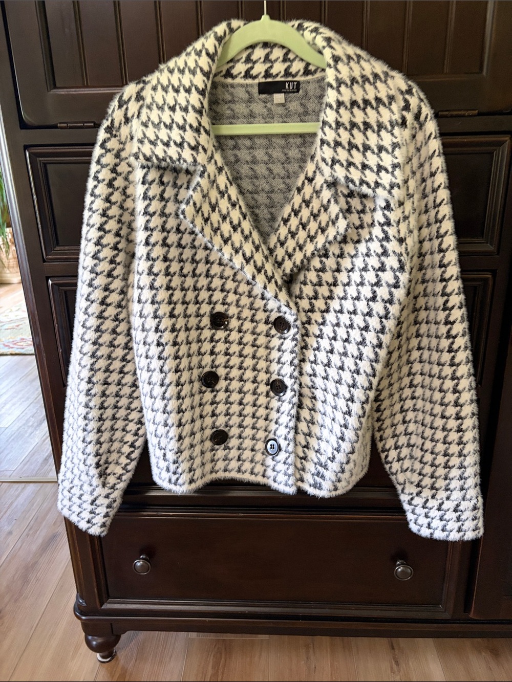 Kut from the Kloth Black and White Houndstooth Double-Breasted Pea Coat